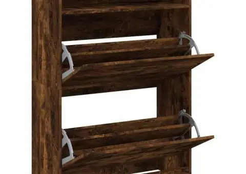 Pantofar cu 2 sertare rabatabile, stejar fumuriu, 80x34x116 cm - 5/5