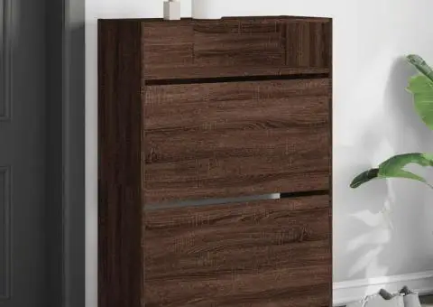 Dulap de pantofi 2 sertare rabatabile, stejar maro, 80x34x116cm - 1/5