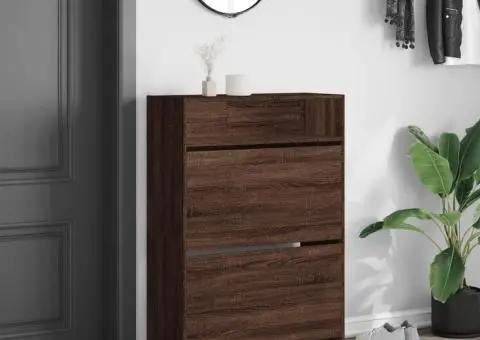 Dulap de pantofi 2 sertare rabatabile, stejar maro, 80x34x116cm - 3/5