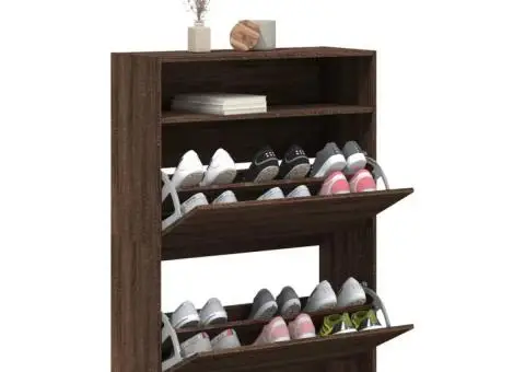 Dulap de pantofi 2 sertare rabatabile, stejar maro, 80x34x116cm - 4/5