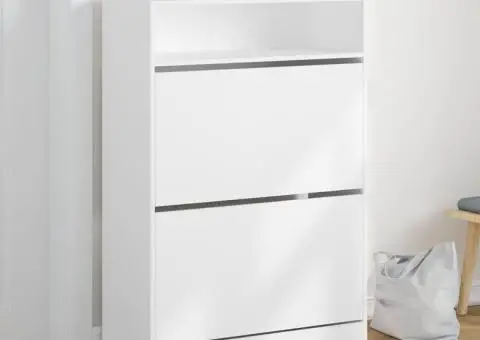 Dulap de pantofi cu 2 sertare rabatabile, alb, 80x34x116 cm - 1/5