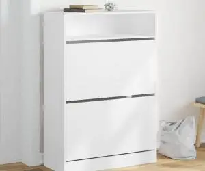 vidaXL Dulap de pantofi cu 2 sertare rabatabile, alb, 80x34x116 cm