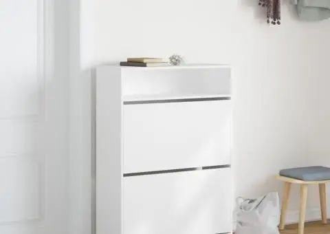 Dulap de pantofi cu 2 sertare rabatabile, alb, 80x34x116 cm - 3/5