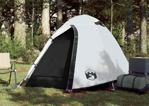 Cort camping cupolă 2 persoane alb, țesătură opacă, impermeabil - 3/5