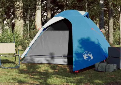 Cort de camping cupolă pentru 3 persoane, albastru, impermeabil - 3/5