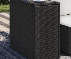 vidaXL Masă laterală grădină blat sticlă negru 58x27,5x55 cm poliratan