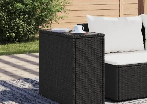 Masă laterală grădină blat sticlă negru 58x27,5x55 cm poliratan - 3/5