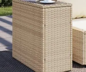 vidaXL Masă laterală grădină, blat sticlă, bej 58x27,5x55 cm poliratan