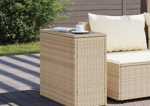 Masă laterală grădină, blat sticlă, bej 58x27,5x55 cm poliratan - 3/5