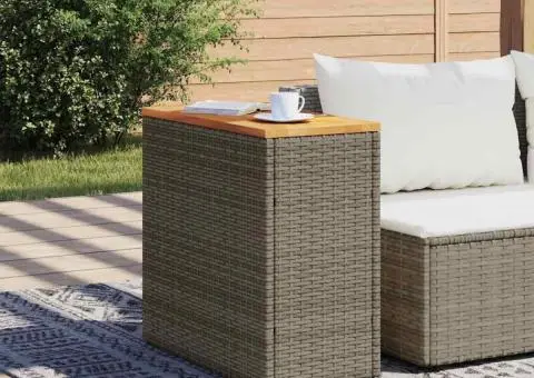 Masă laterală de grădină blat lemn gri 58x27,5x55 cm poliratan - 3/5