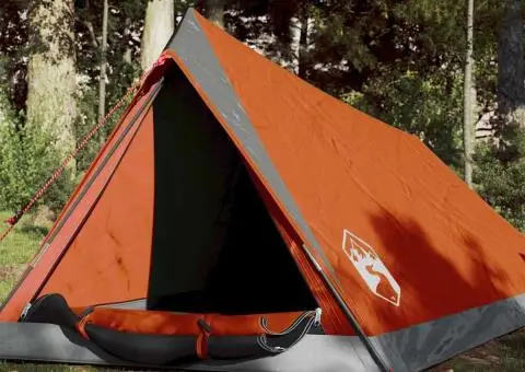 Cort de camping pentru 2 persoane, gri/portocaliu, impermeabil - 1/5