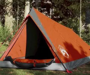 vidaXL Cort de camping pentru 2 persoane, gri/portocaliu, impermeabil