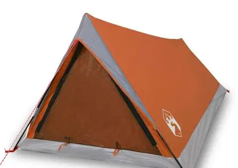 Cort de camping pentru 2 persoane, gri/portocaliu, impermeabil - 2/5