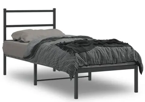 Cadru de pat metalic cu tăblie, negru, 75x190 cm - 1/5