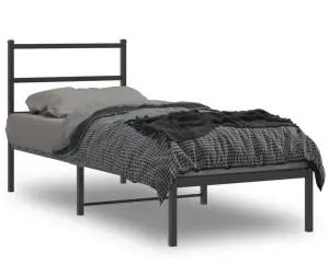 vidaXL Cadru de pat metalic cu tăblie, negru, 75x190 cm