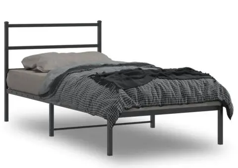 Cadru de pat din metal cu tăblie, negru, 100x200 cm - 1/5