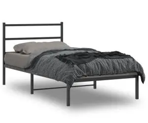 vidaXL Cadru de pat din metal cu tăblie, negru, 100x200 cm