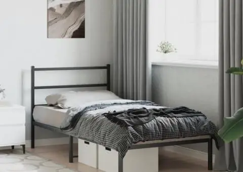 Cadru de pat din metal cu tăblie, negru, 100x200 cm - 4/5