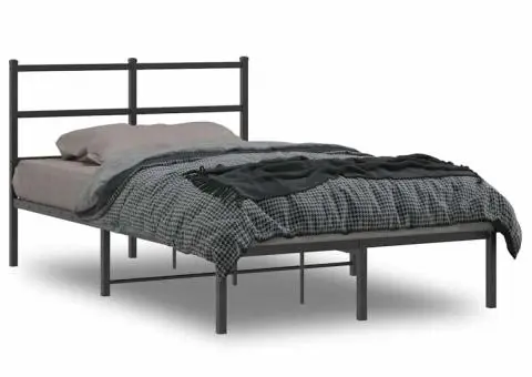 Cadru de pat metalic cu tăblie, negru, 120x190 cm - 1/5