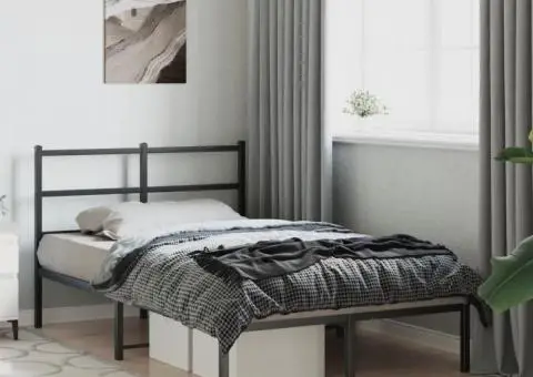 Cadru de pat metalic cu tăblie, negru, 120x190 cm - 4/5