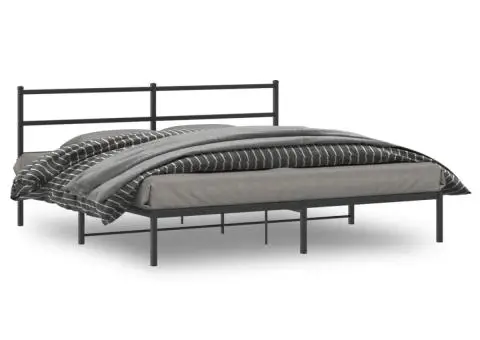 Cadru de pat metalic cu tăblie, negru, 180x200 cm - 1/5