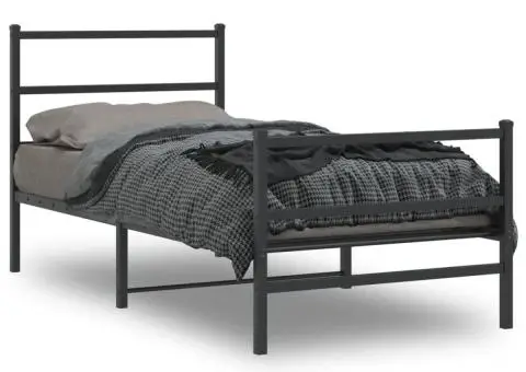 Cadru pat metalic cu tăblii de cap/picioare negru, 90x200 cm - 1/5