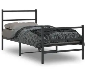 vidaXL Cadru pat metalic cu tăblii de cap/picioare  negru, 90x200 cm