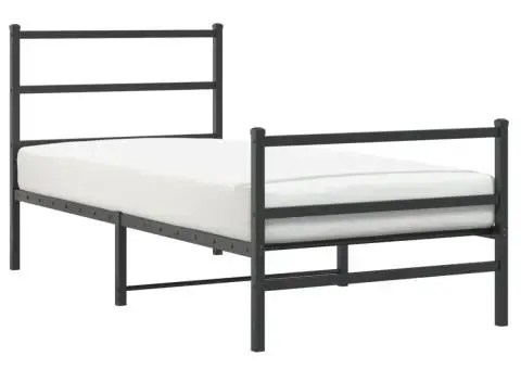 Cadru pat metalic cu tăblii de cap/picioare negru, 90x200 cm - 2/5