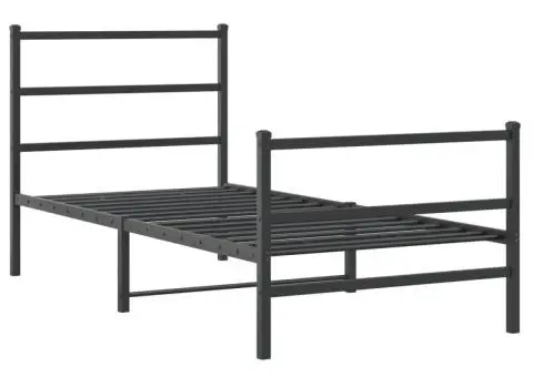 Cadru pat metalic cu tăblii de cap/picioare negru, 90x200 cm - 3/5