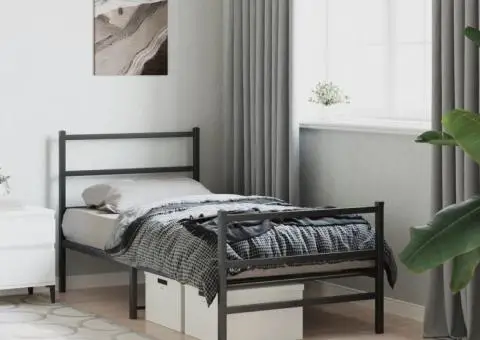 Cadru pat metalic cu tăblii de cap/picioare negru, 90x200 cm - 4/5