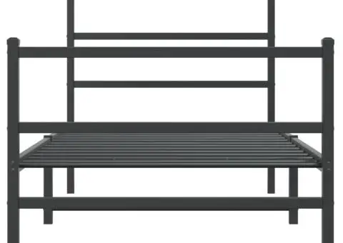 Cadru pat metalic cu tăblii de cap/picioare negru, 90x200 cm - 5/5