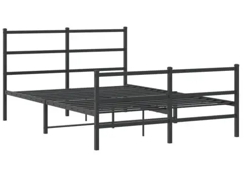 Cadru pat metalic cu tăblie de cap/picioare , negru, 140x190 cm - 3/5