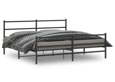 Cadru pat metalic cu tăblii de cap/picioare , negru, 183x213 cm - 1/5