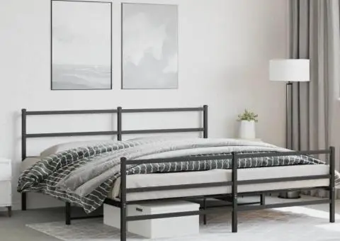 Cadru pat metalic cu tăblii de cap/picioare , negru, 183x213 cm - 4/5