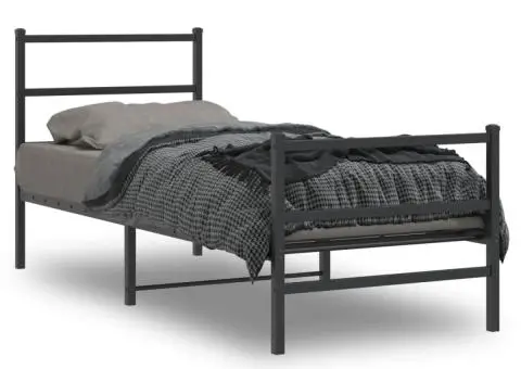 Cadru pat metalic cu tăblii de cap/picioare negru, 80x200 cm - 1/5