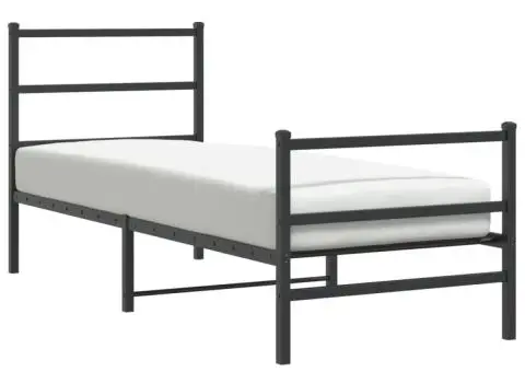 Cadru pat metalic cu tăblii de cap/picioare negru, 80x200 cm - 2/5
