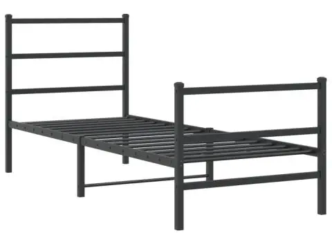 Cadru pat metalic cu tăblii de cap/picioare negru, 80x200 cm - 3/5