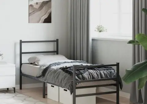 Cadru pat metalic cu tăblii de cap/picioare negru, 80x200 cm - 4/5