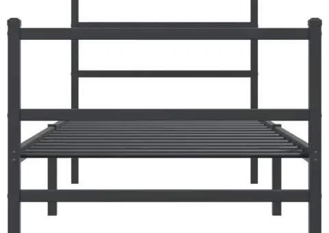 Cadru pat metalic cu tăblii de cap/picioare negru, 80x200 cm - 5/5