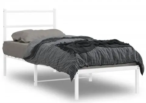 Cadru de pat metalic cu tăblie, alb, 80x200 cm - 1/5