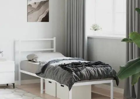 Cadru de pat metalic cu tăblie, alb, 80x200 cm - 4/5