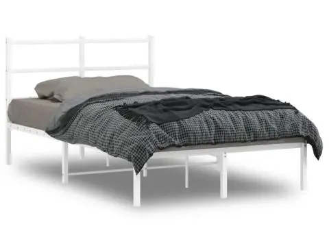 Cadru de pat metalic cu tăblie, alb, 120x190 cm - 1/5