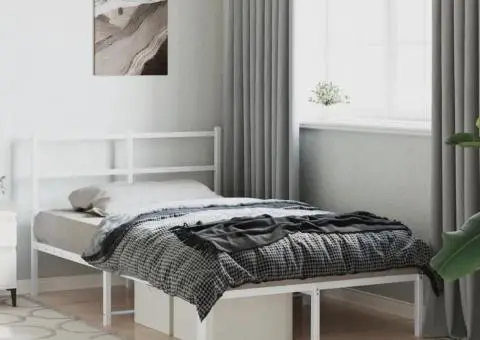 Cadru de pat metalic cu tăblie, alb, 120x190 cm - 4/5