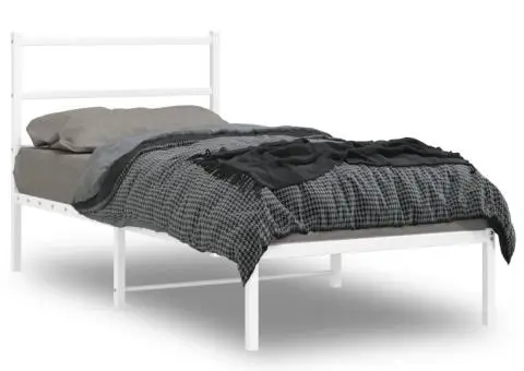 Cadru pat metalic cu tăblie, alb, 90x200 cm - 1/5