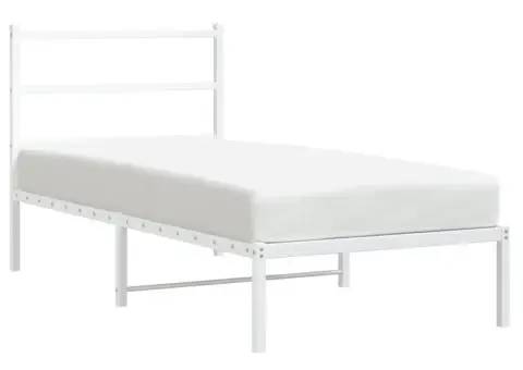Cadru pat metalic cu tăblie, alb, 90x200 cm - 2/5