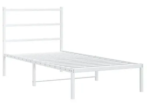 Cadru pat metalic cu tăblie, alb, 90x200 cm - 3/5