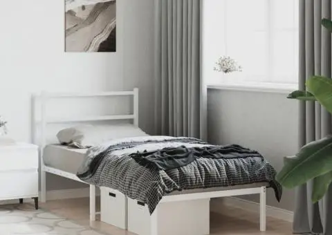 Cadru pat metalic cu tăblie, alb, 90x200 cm - 4/5