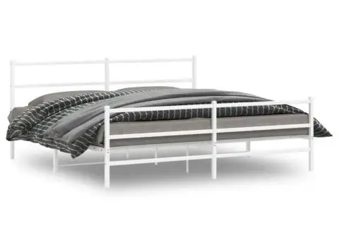 Cadru pat metalic cu tăblie de cap/picioare , alb, 200x200 cm - 2/5