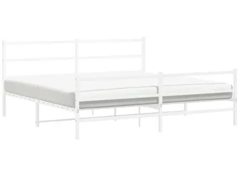 Cadru pat metalic cu tăblie de cap/picioare , alb, 200x200 cm - 4/5