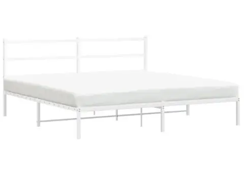 Cadru de pat metalic cu tăblie, alb, 180x200 cm - 2/5